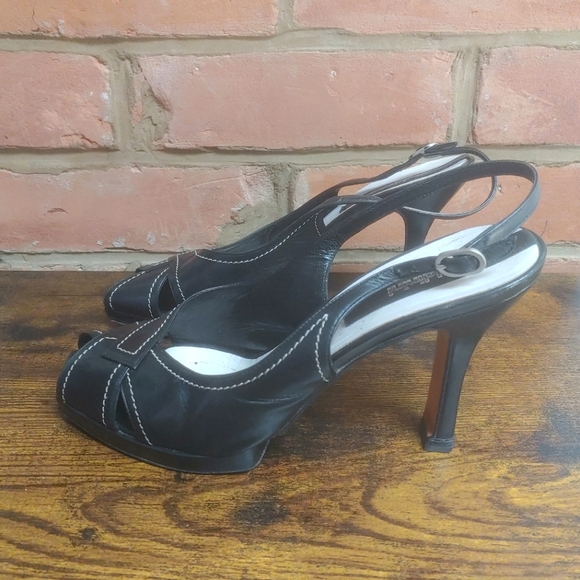 Baldinini Black Leather Peep Toe Slingback Heels Size 38 EU Made In Italy - Picture 2 of 9